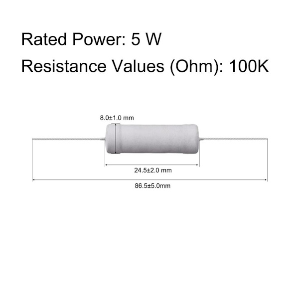 100K Ohm modstand 5W 5% Tolerance 10PCS 10PCS 10pcs