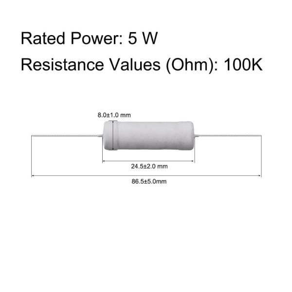 100K Ohm Resistor 5W 5% Tolerans 10PCS 10PCS 10pcs