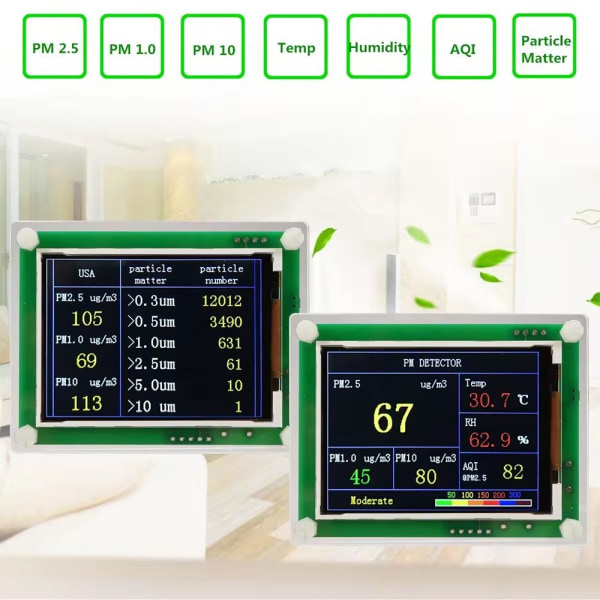 PM2.5 Luftkvalitetsmonitor Luftkvalitetsmåler Luftkvalitetssensor