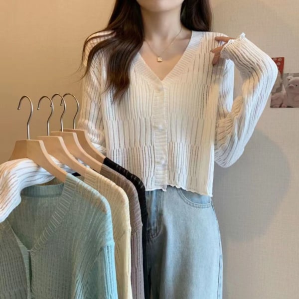 V-hals strikket cardigan tynd cardigan frakke KAFFE Coffee