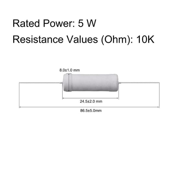 50 stk. 10K Ohm Modstand 5W 5% Tolerance