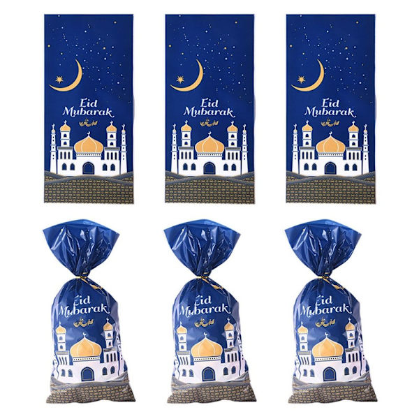 50 st Eid Mubarak Presentpåsar Plastpåse BLÅ