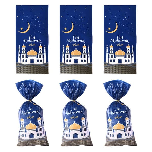 50 stk Eid Mubarak Gaveposer Plastpose SVART