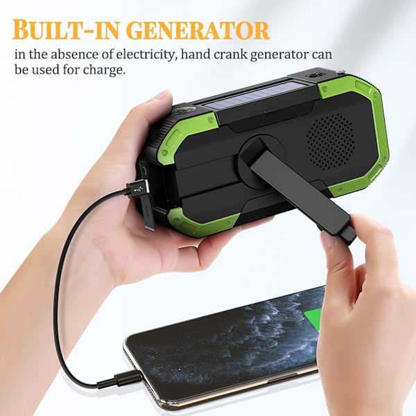 Nödradio Handvev Solar Laddning 5000mAh Power Bank black