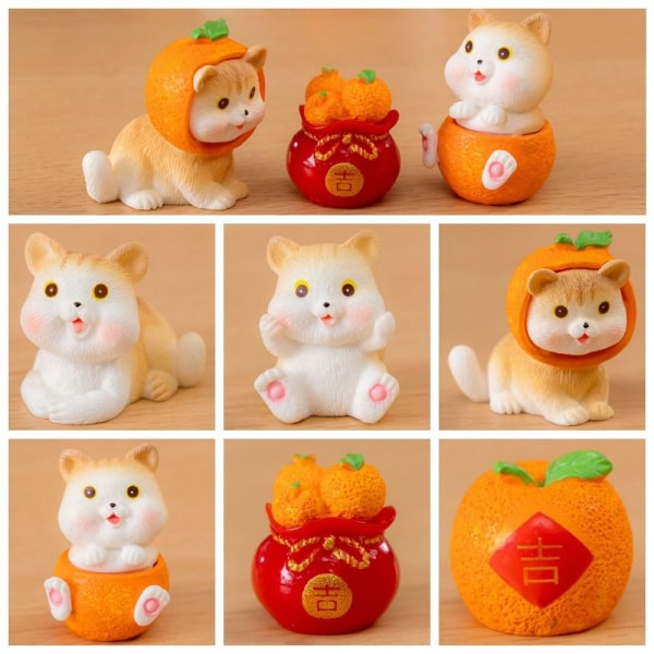 Miniatyr oransje kattefigur tegneserie kattepynt 6 6 6