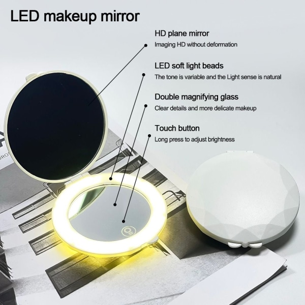 LED Lys Makeup Spejl Mini Pocket Spejl HVID white