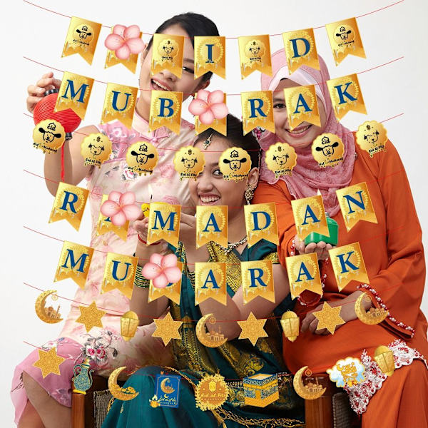EID Mubarak Flaggtrekk Ramadan Dekorasjon Flagg 4 4