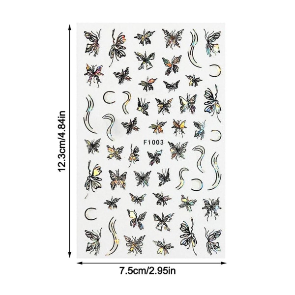 Butterfly Laser Kynsitarrat Nail Art Decal F1005-VALKOINEN F1005-White
