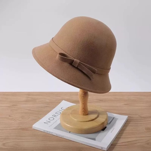 Fedorahatt for kvinner, bøttehatt, KAMEL camel