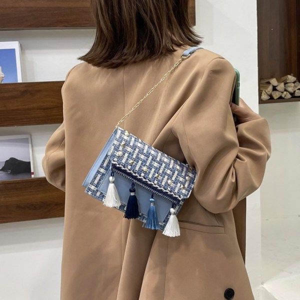 Etnisk stil dusker Vevd Veske Fritid Crossbody Bag BLÅ Blue