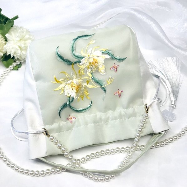 Brodert blomsterpose med snøring Godterioppbevaringspose 2 2 2