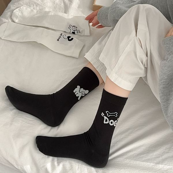 Asymmetriska Graffiti Strumpor Tunna Damstrumpor VIT White