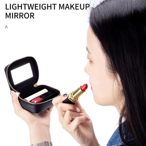 Læder kosmetiktaske Spejl Makeup Pouch SORT black