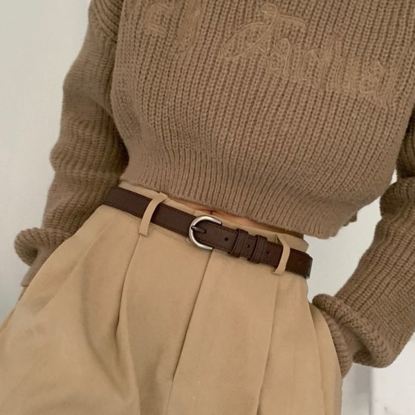 Läder Bältesnål Spänne Midjeband BRUNT brown