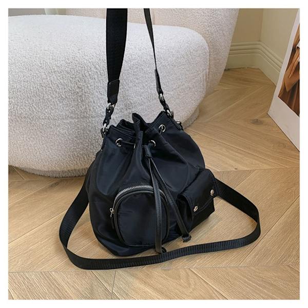 Snøre Bucket Bag Nylon Skuldertasker SORT black