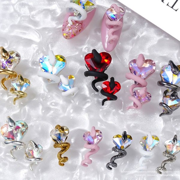 10 kpl Snake Nail Charms Snakes Nails Gems PINK pink