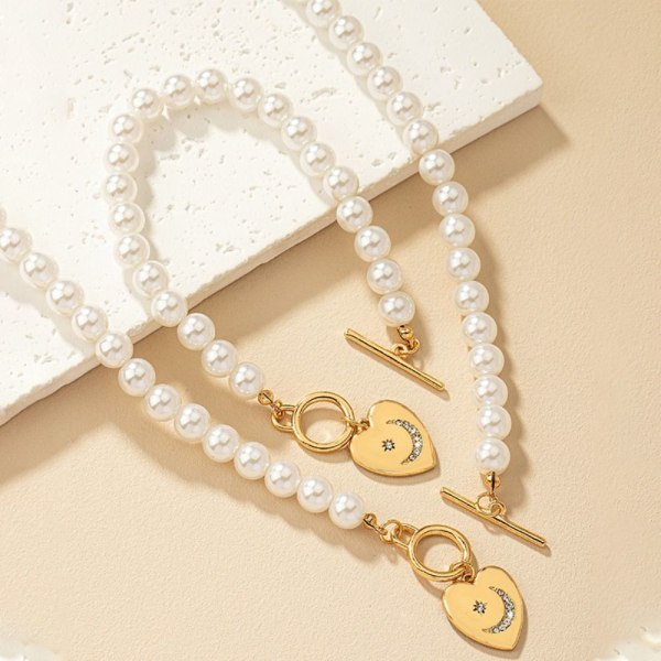 Pearl Armband Halsband Set Love Pendant Halsband Set 2 2 2