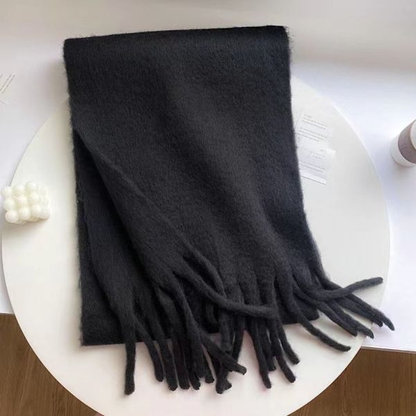 Vinter Cashmere tørklæde Lange kvast tørklæder SORT Black
