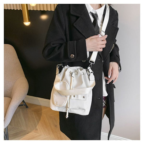 Snøre Bucket Bag Nylon Skuldertasker SORT black