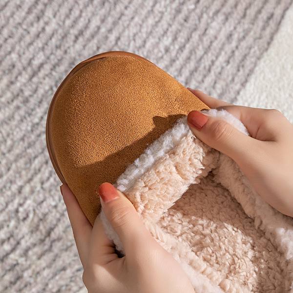 Varm vintertofflor i sammet med bomullsöverdel, halkfria med lammullsfoder beige 40-41