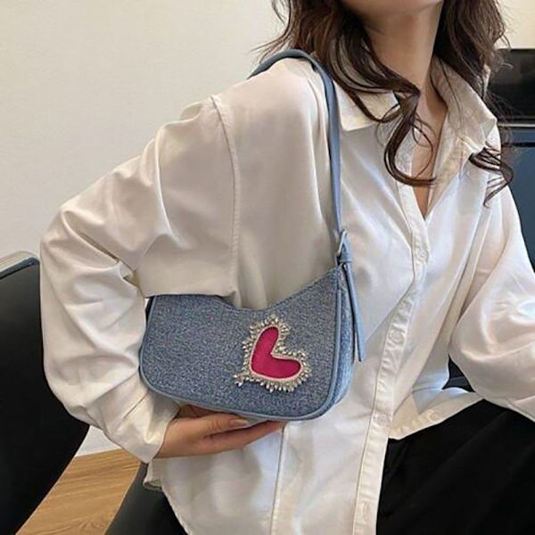 Underarmstaske Skuldertaske Denimtaske med lynlås