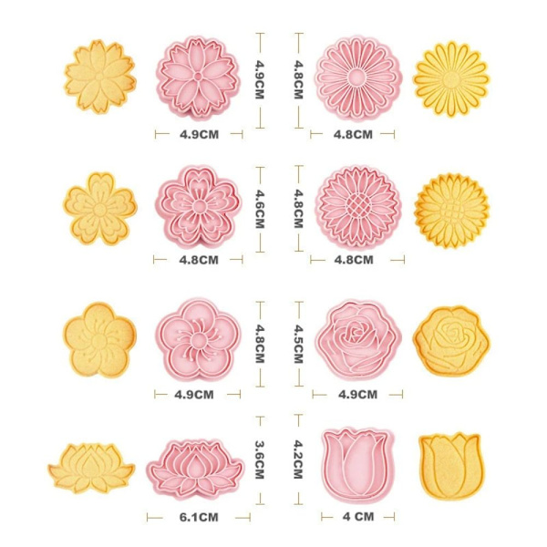 8 stk/sett Cookie Cutters Pressbar kjeksform Cookie Stamp DIY