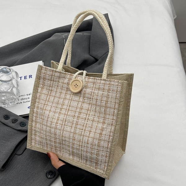 Handväska i linnetyg Handväskor för kvinnor KHAKI KNAPPSTIL KNAPP Khaki Button style-Button style