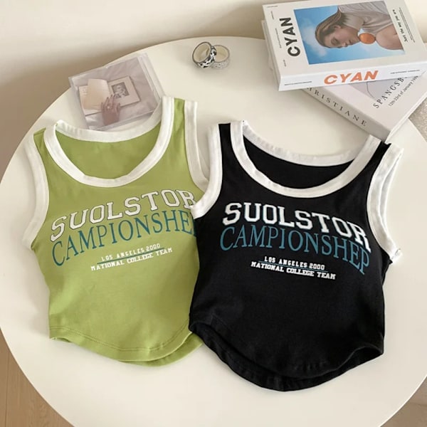 Letter Printed Tank Fashion Colorblock Innebygd BH GRØNN green