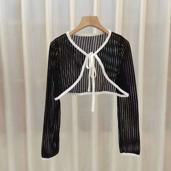 Solskjerm Crop Knit Cardigan Tynn Cardigan Coat SVART Black