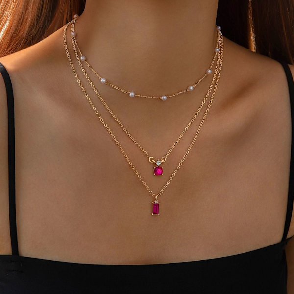 Pearl Kaulakoru Värikäs solisluun ketju GOLD PINK gold pink
