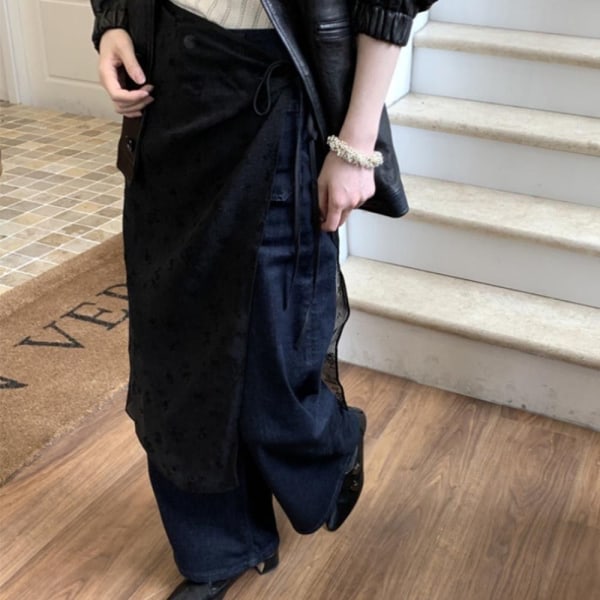 Lace Layered Gaze Nederdel Lace Up Tynd Lace Nederdel SORT STYLE2 black style2-style2
