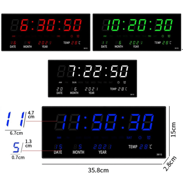 Elektronisk vægur Digitale LED-ure 3 3 3