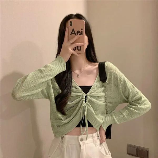 Aurinkosuoja Crop Knit Cardigan Ohut neuletakki KHAKI Khaki