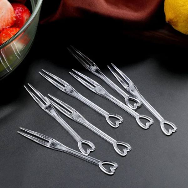 100 kpl Hedelmähaarukka Fruit Pick LÄPINÄKYVÄ Transparent