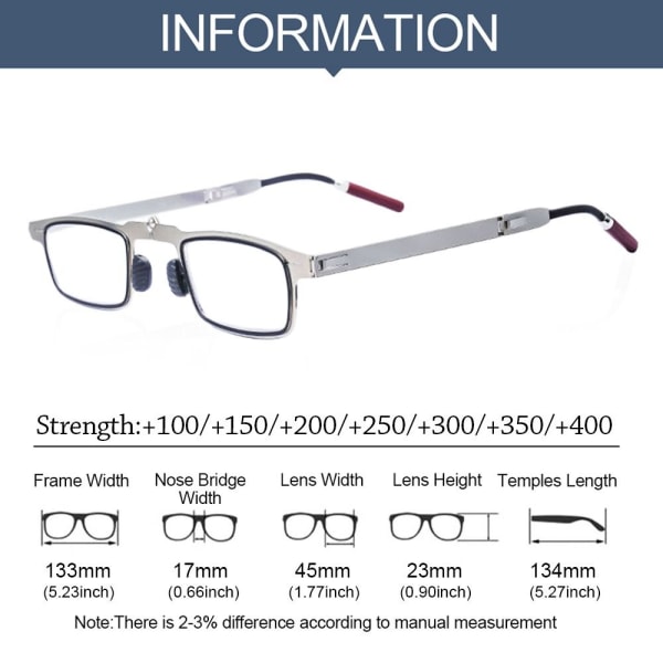 Anti-blått lys lesebriller Firkantede briller SØLV Silver Strength 100