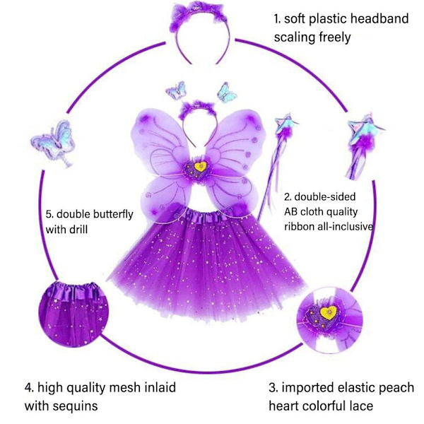 4st/ set Fairy Wing Kjol Princess Kostym Set GUL yellow
