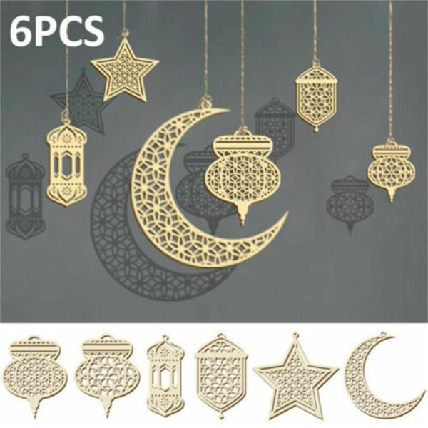 Eid Mubarak tre hengende dekor anheng Moon Stars Lantern 6Pcs