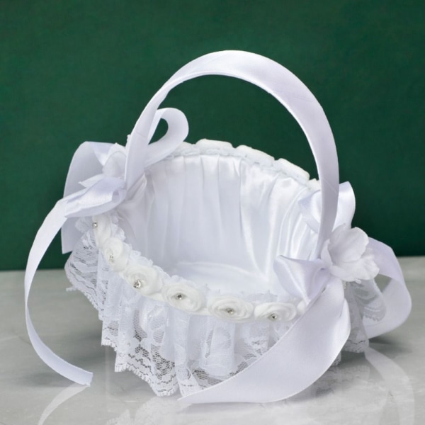 White Flower Girls Basket Bryllupskurv 5 5 5