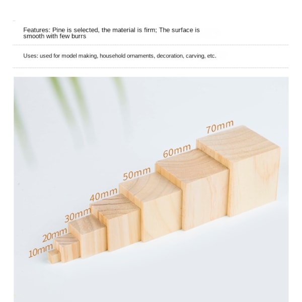 10stk Trekube Tre Firkantblokk 2X2X2CM 2x2x2cm