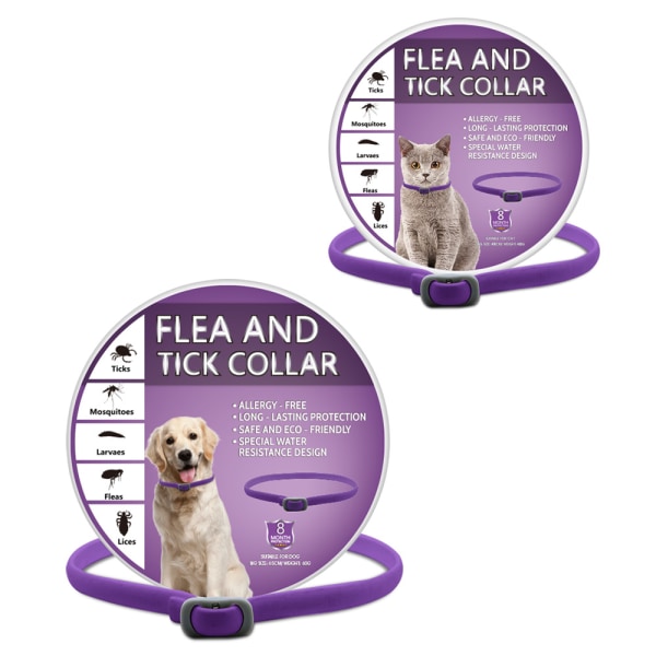 2 stk hundekattkjede for å forhindre lopper, flått purple 65cm for dog