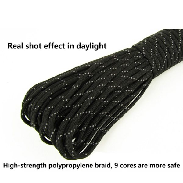 Reflekterende 550 Paracord Rope Fallskjermsnor Snøre GRÅ grey