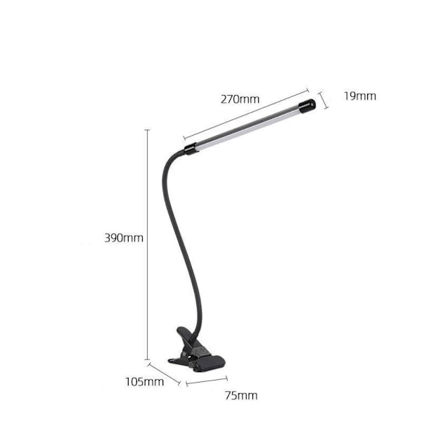 Skrivbordslampa USB Clip Lamp SVART black