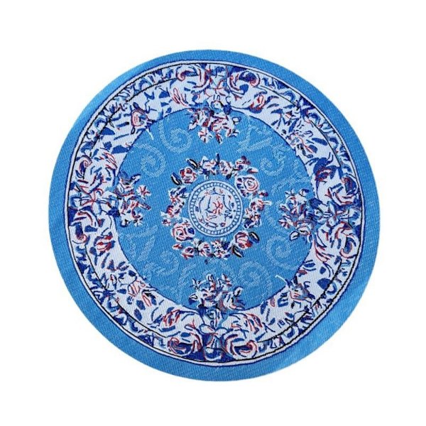 Nukkekodin matto miniatyyri kudontamatto SININEN PYÖREÄ blue round-round