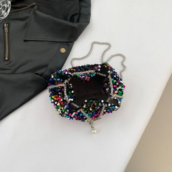 Sequin Bucket Bag Crossbody Axelväskor SVART black