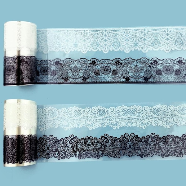 Vintage PET Lace Tape White Black Floral selvklebende blonder