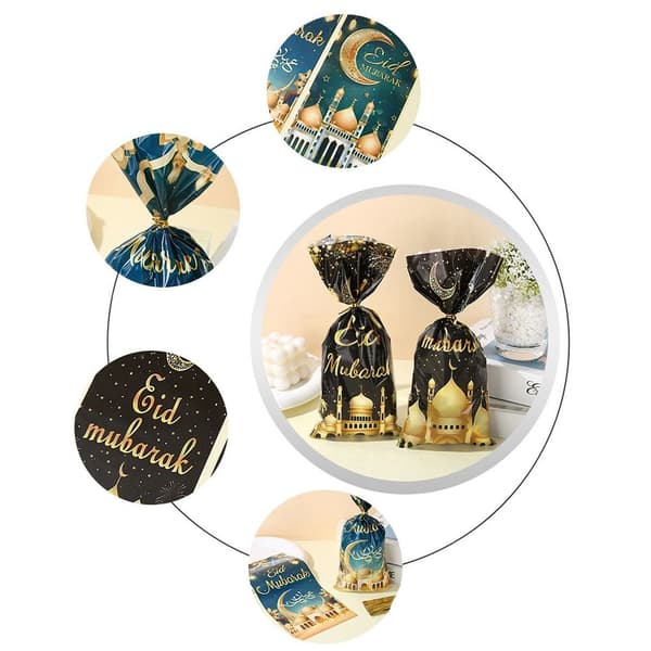 100 stk. Eid Mubarak Slikposer Eid Gavepose Cookies Snack Emballage
