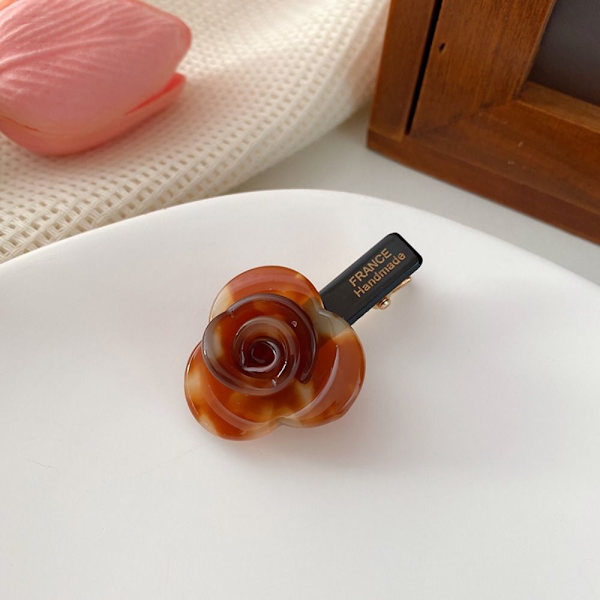 Tredimensionell Rose Hårnål Elegant Rose Flower Barrettes coffee