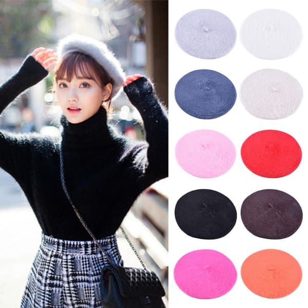 Plysj Beret Lue Høst Vinter Lue HVIT White