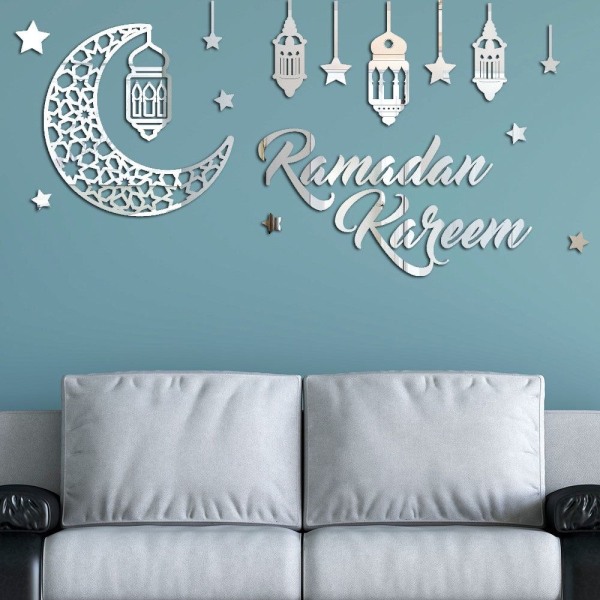 Veggklistremerke Speilklistremerker Eid Mubarak Ramadan-dekor SVART 1 black 1