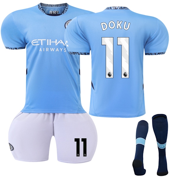 Manchester City Hjemmefodboldtrøje til Børn 2024-2025 Nr. 11 Doku 16